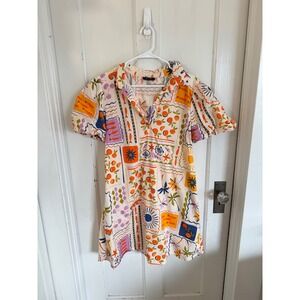 MSK orange puff sleeve Mediterranean style printed dress size large